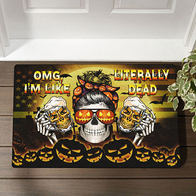 Halloween Doormat Skull OMG