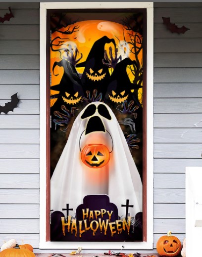 Happy Ghost Halloween Door Cover