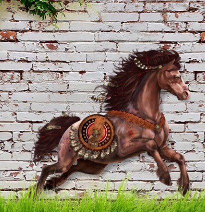 Horse Native American Garden Metal Sign