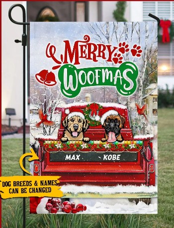Personalized Christmas Dogs Flag Merry Woofmas