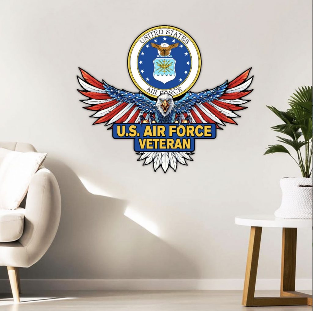 Proud Air Force Veteran Patriotic U.S. Eagle Hanging Metal Sign