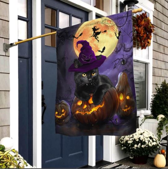 halloween black cat flag