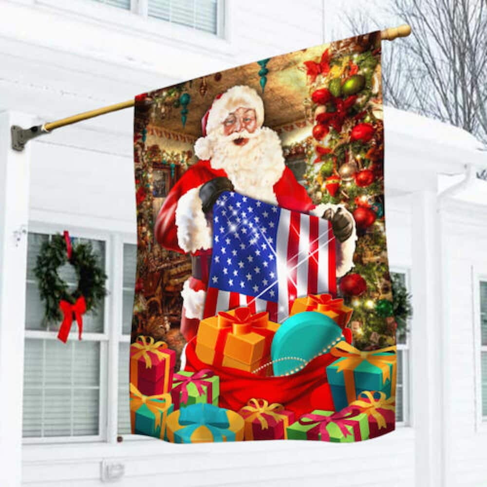 American Christmas Flag Santa Laughing