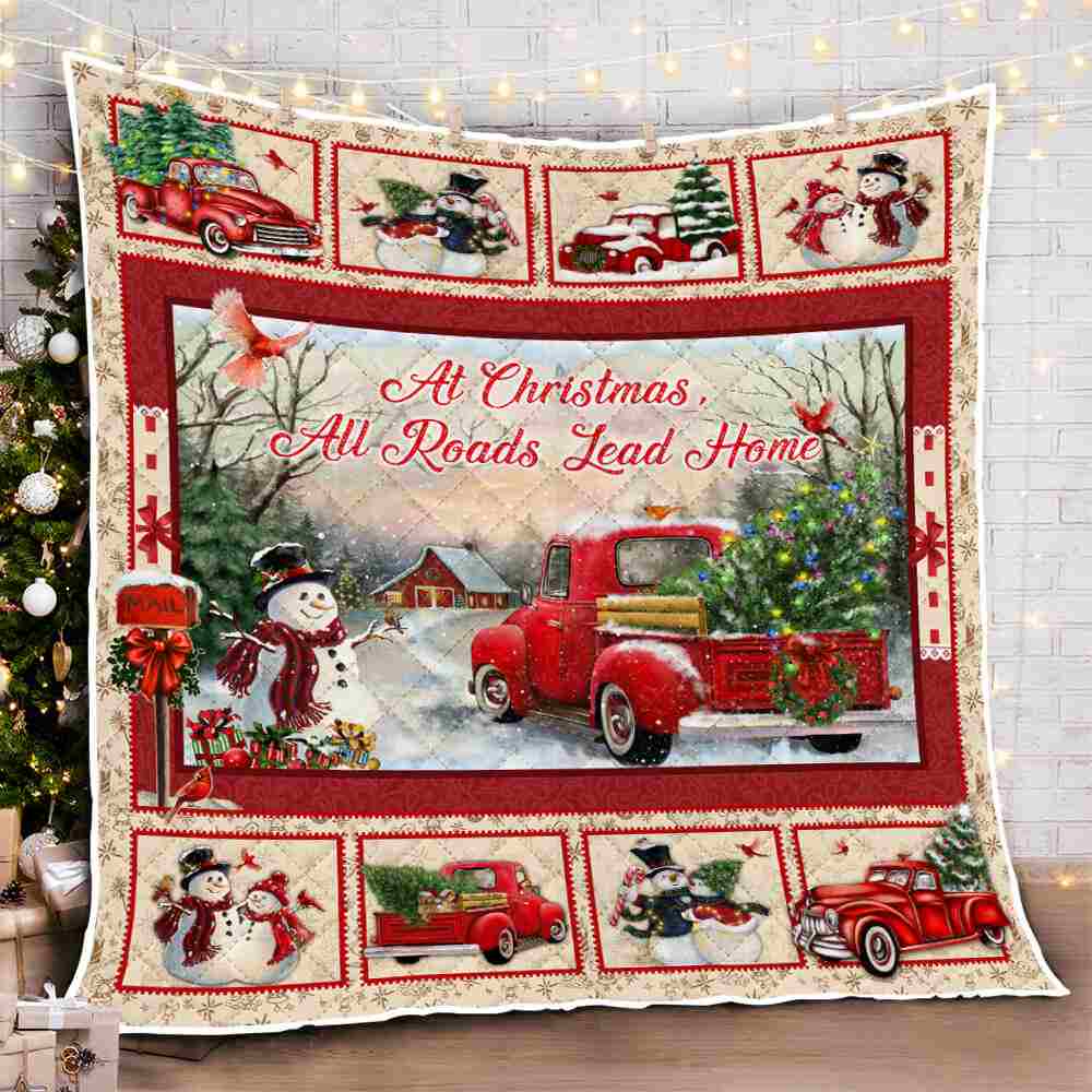 At Christmas All Roads Lead Home Truck Quilt Blanket
