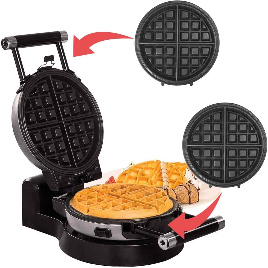 Automatic 360 Rotating Belgian Waffle Maker with Removable Plates