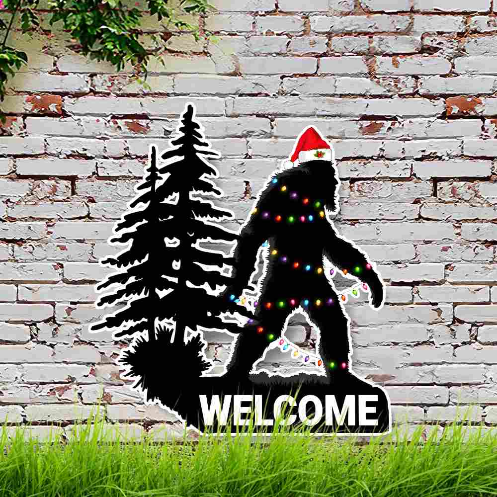 Bigfoot Garden Metal Sign Welcome Christmas