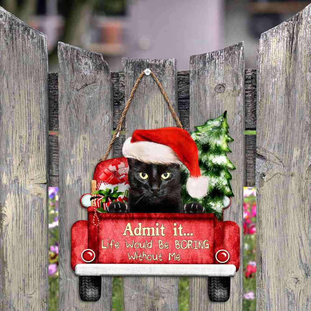 Black Cat Christmas Wooden Sign
