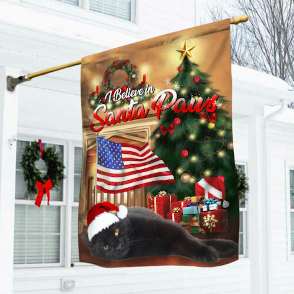 Black Cat Flag Santa Paws Merry Christmas