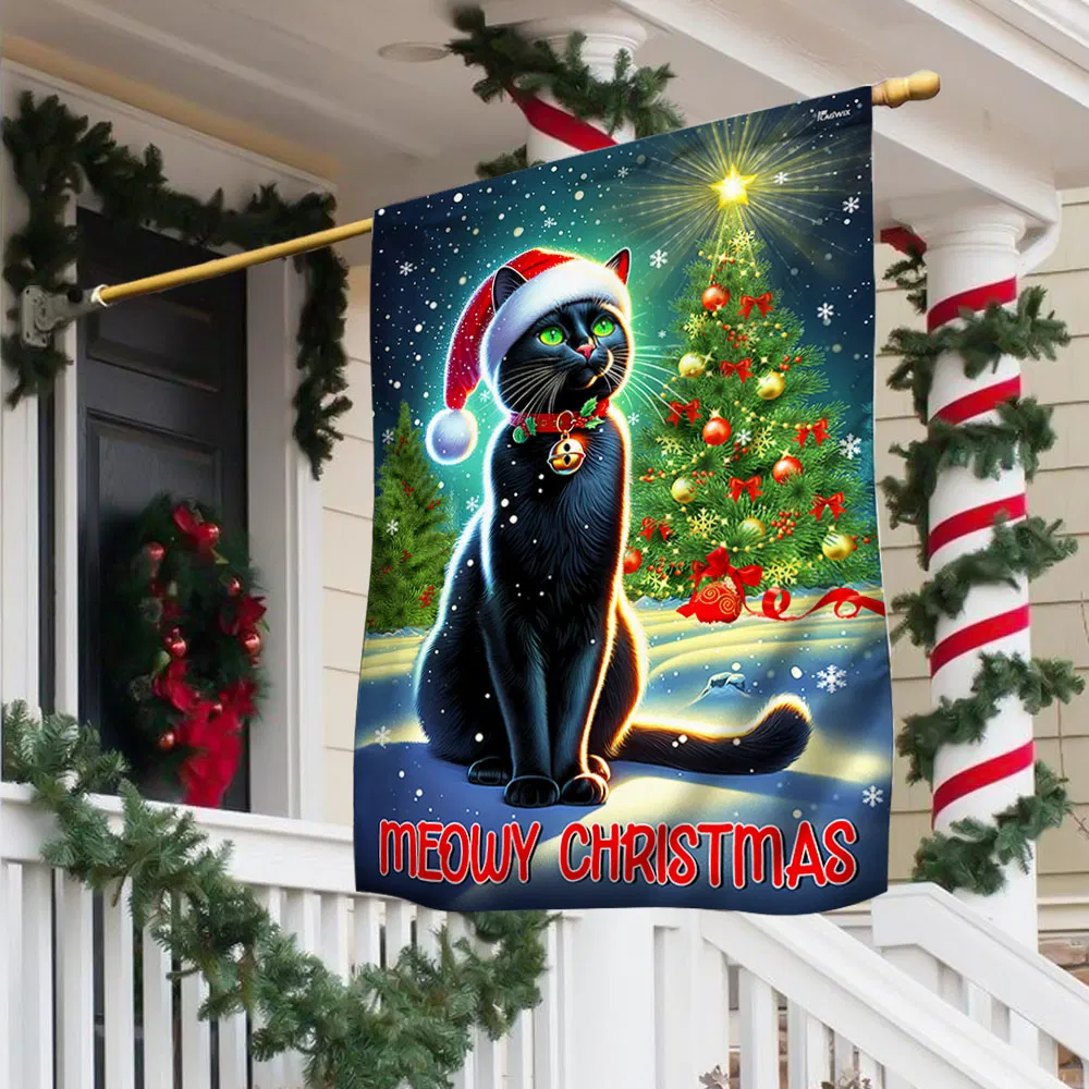 Black Cat Meowy Christmas Flag