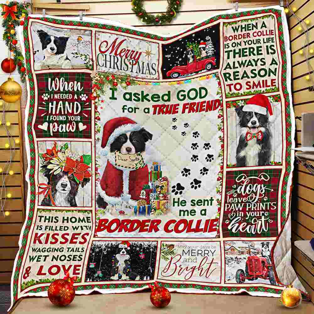 Border Collie Christmas Quilt Blanket