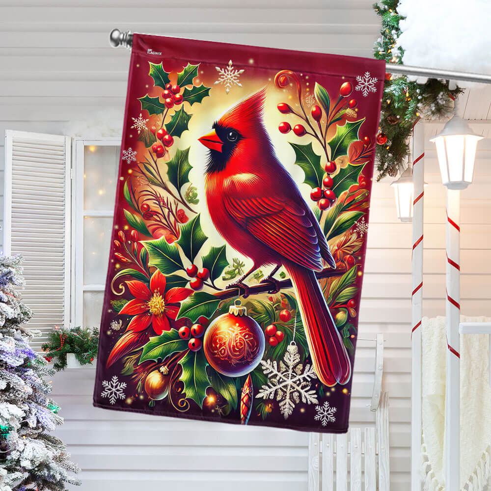Cardinal Bird Merry Christmas Flag