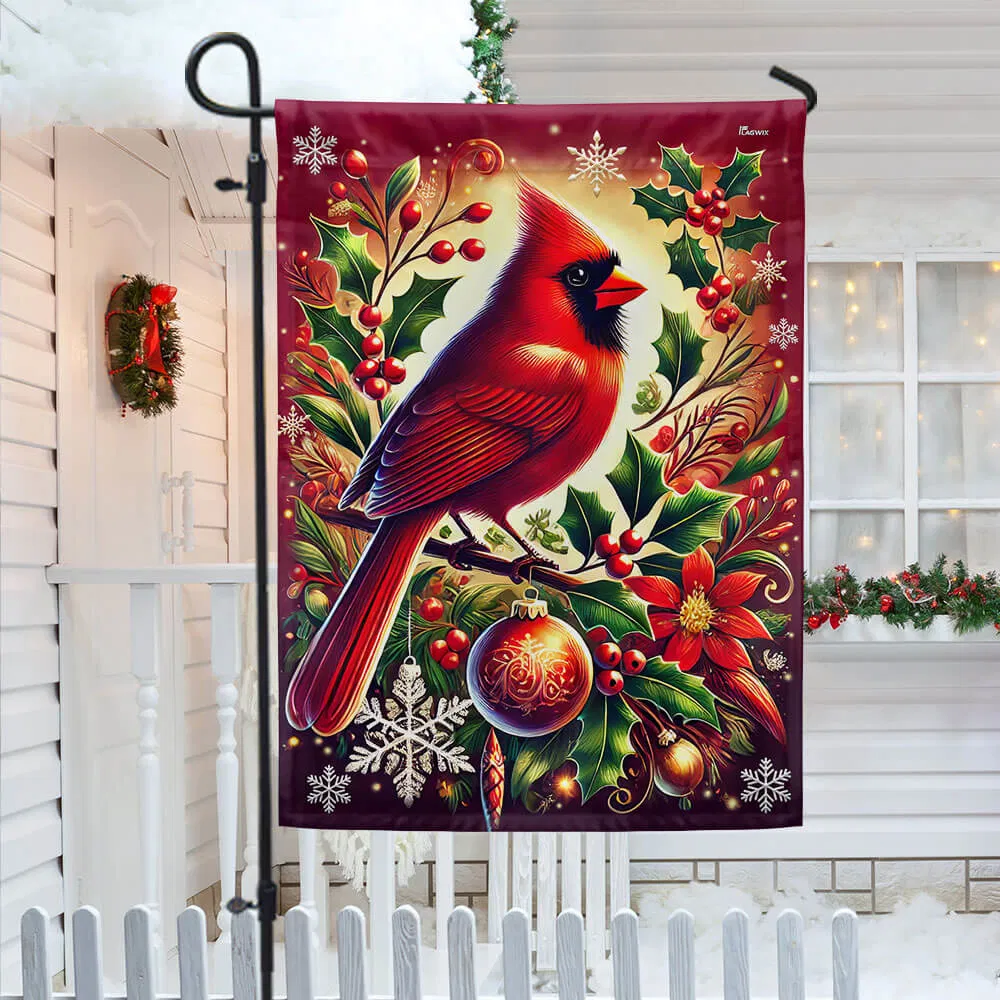 Cardinal Bird Merry Christmas Flag