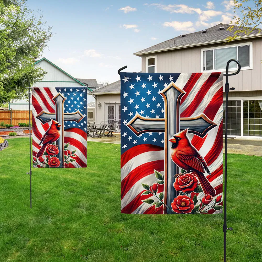 Cardinal Christian Cross American Flag