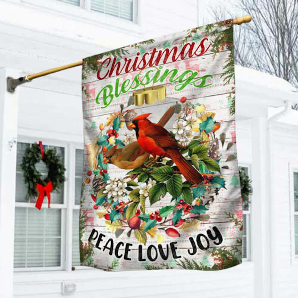 Christmas Cardinal Flag Christmas Blessings Love, Peace, Joy