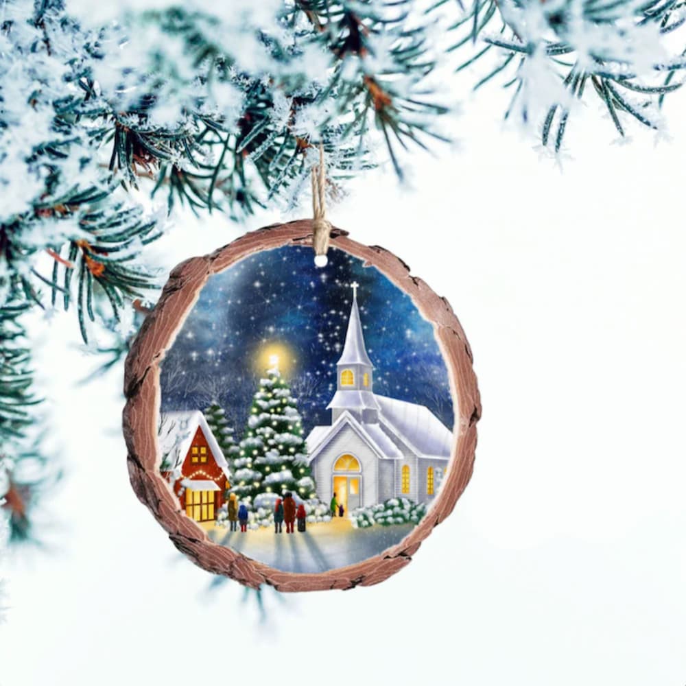 Christmas Church Wooden Ornament - Wooden tree ornaments Christmas