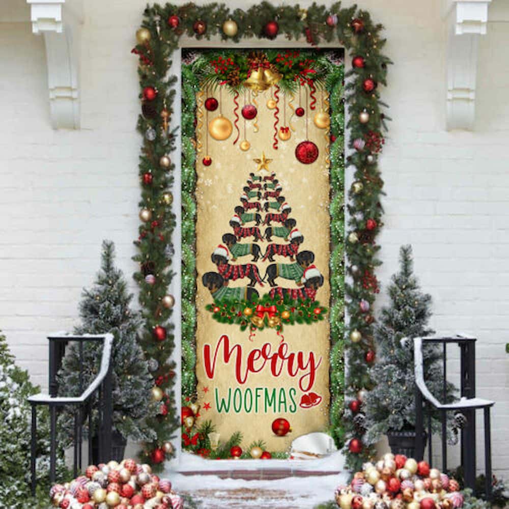 Christmas Dachshunds Tree Door Cover