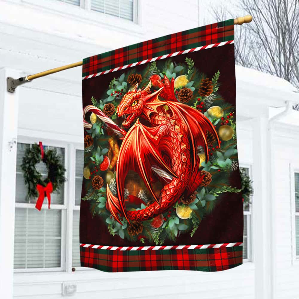 Christmas Dragon Wreath Flag