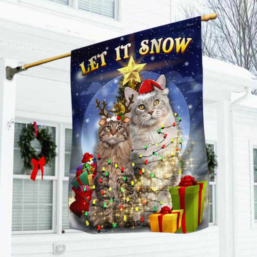Christmas Flag Let It Snow Cat