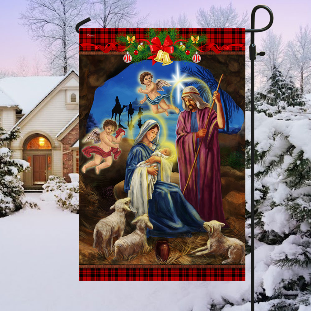 Christmas Flag Nativity Scene Oh Holy Night Jesus Was Born