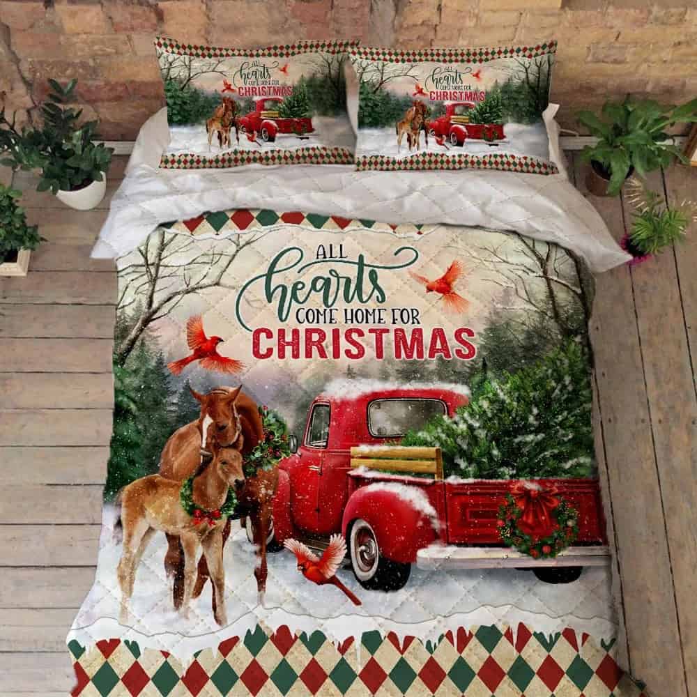 Christmas Quilt Bedding Set All Hearts Come Home For Christmas
