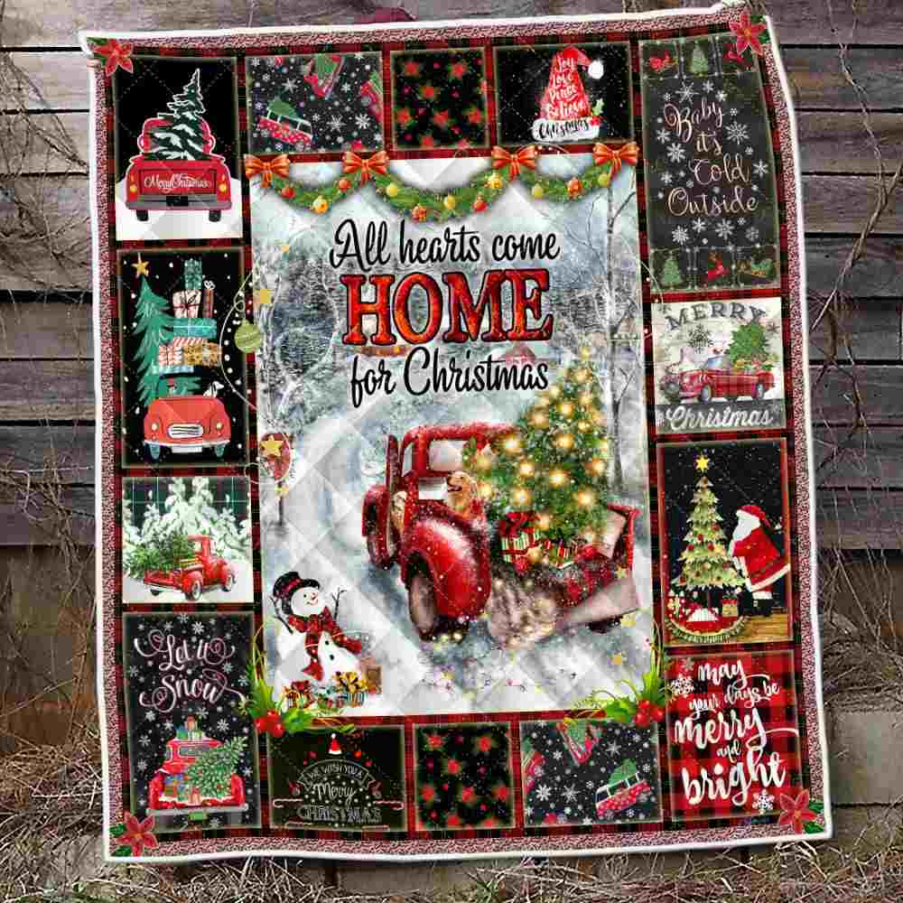 Christmas Quilt Blanket All Hearts Come Home For Christmas