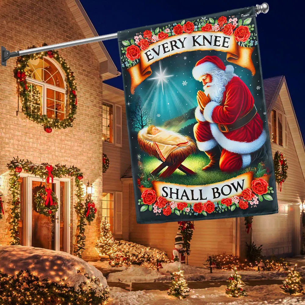 Christmas Santa Claus Every Knee Shall Bow Flag