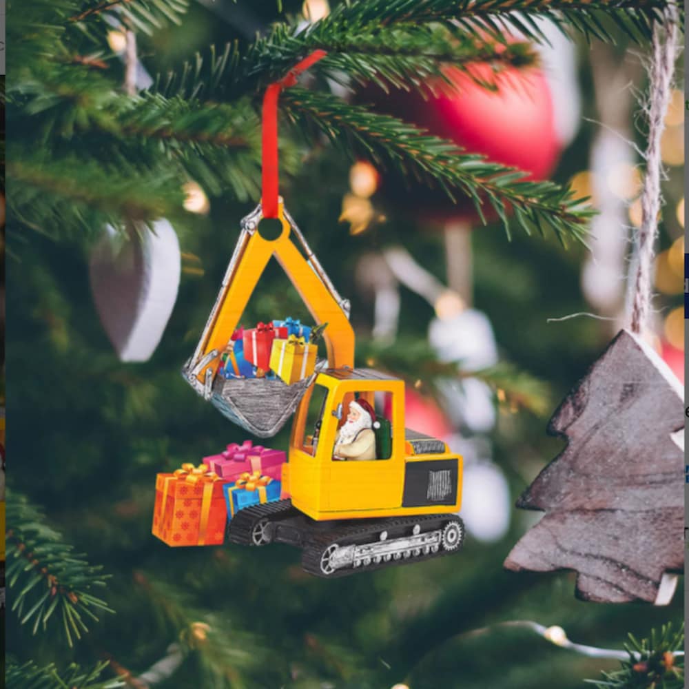 Excavator Heavy Equipment Christmas Ornament Santa Claus Gift - Excavator Christmas ornament