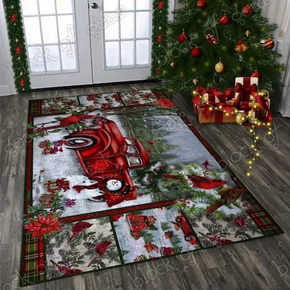 Geembi™ Red Truck Christmas Cardinals Living Room Rug