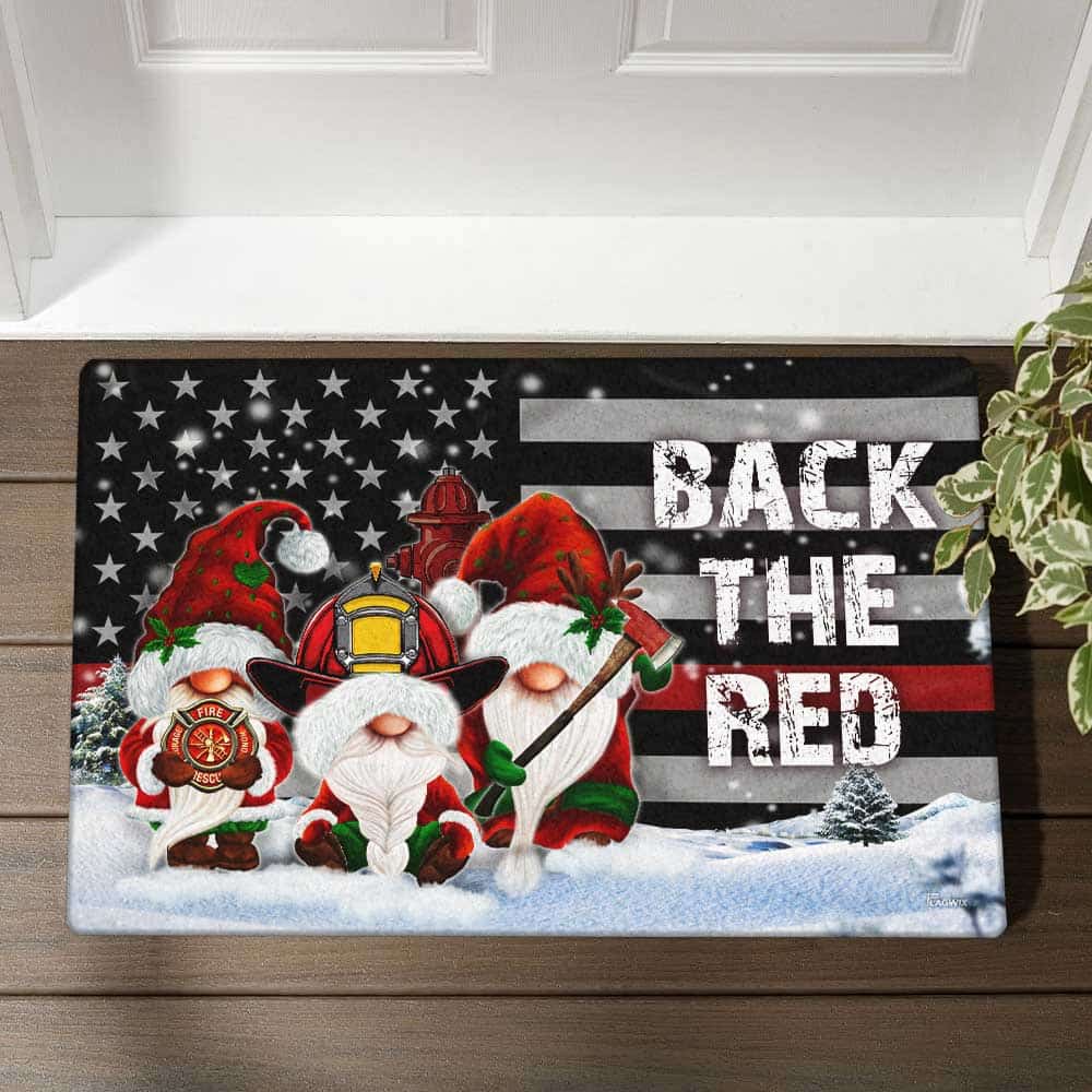 Gnome Firefighter Doormat Back The Red