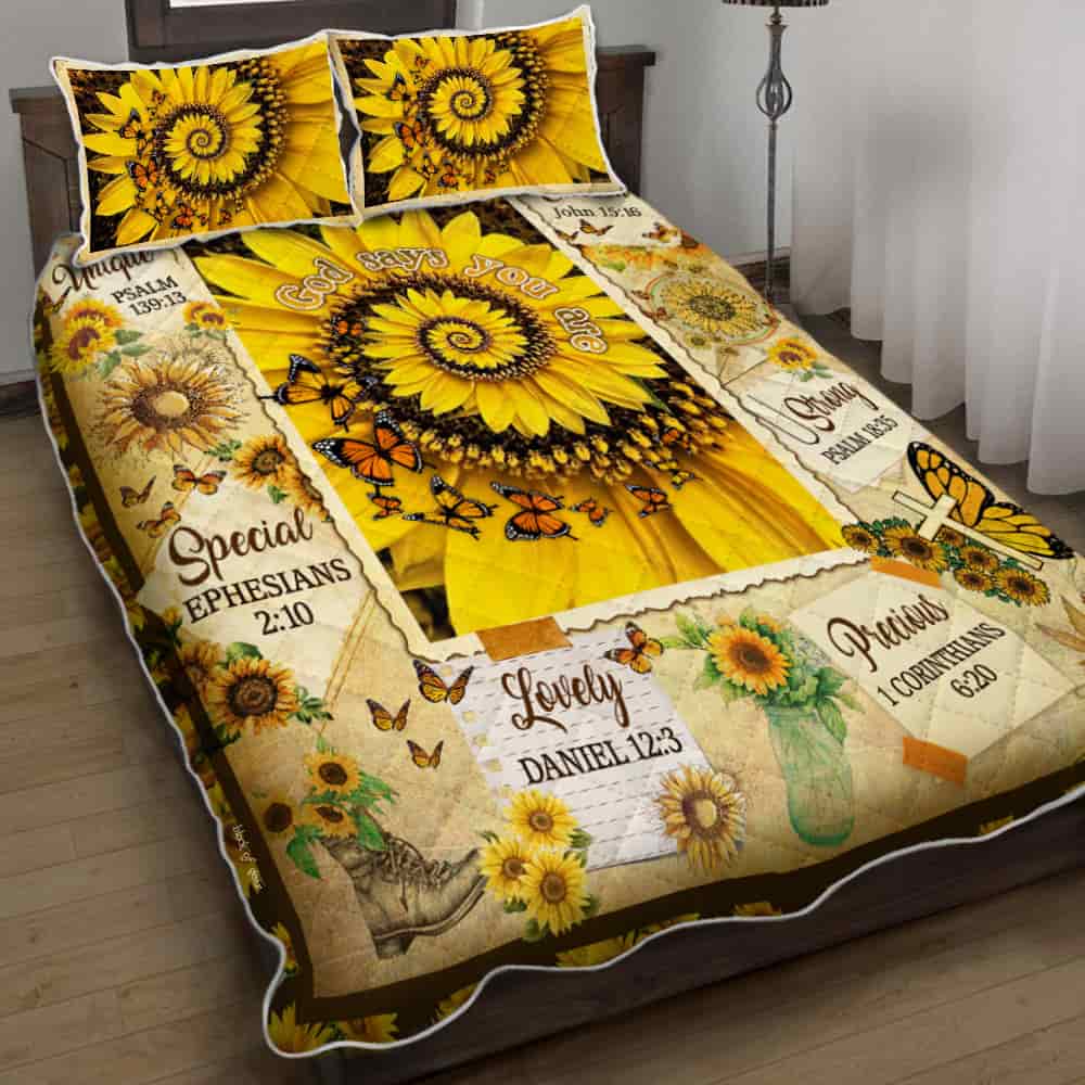 God Says You Are Unique Special Lovely Precious Sunflower Quilt Bedding Set
