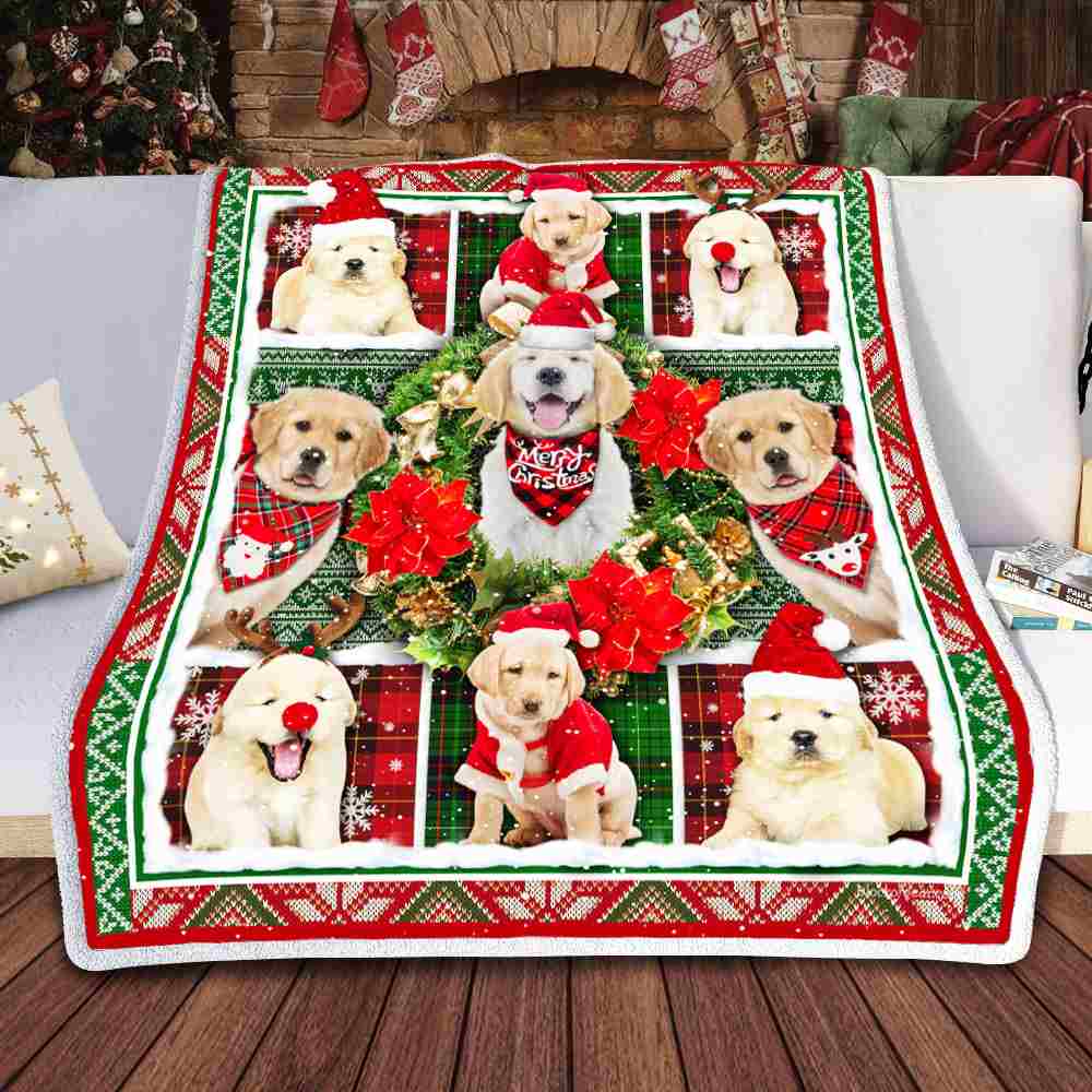 Golden Retriever Dog Merry Christmas Sofa Throw Blanket