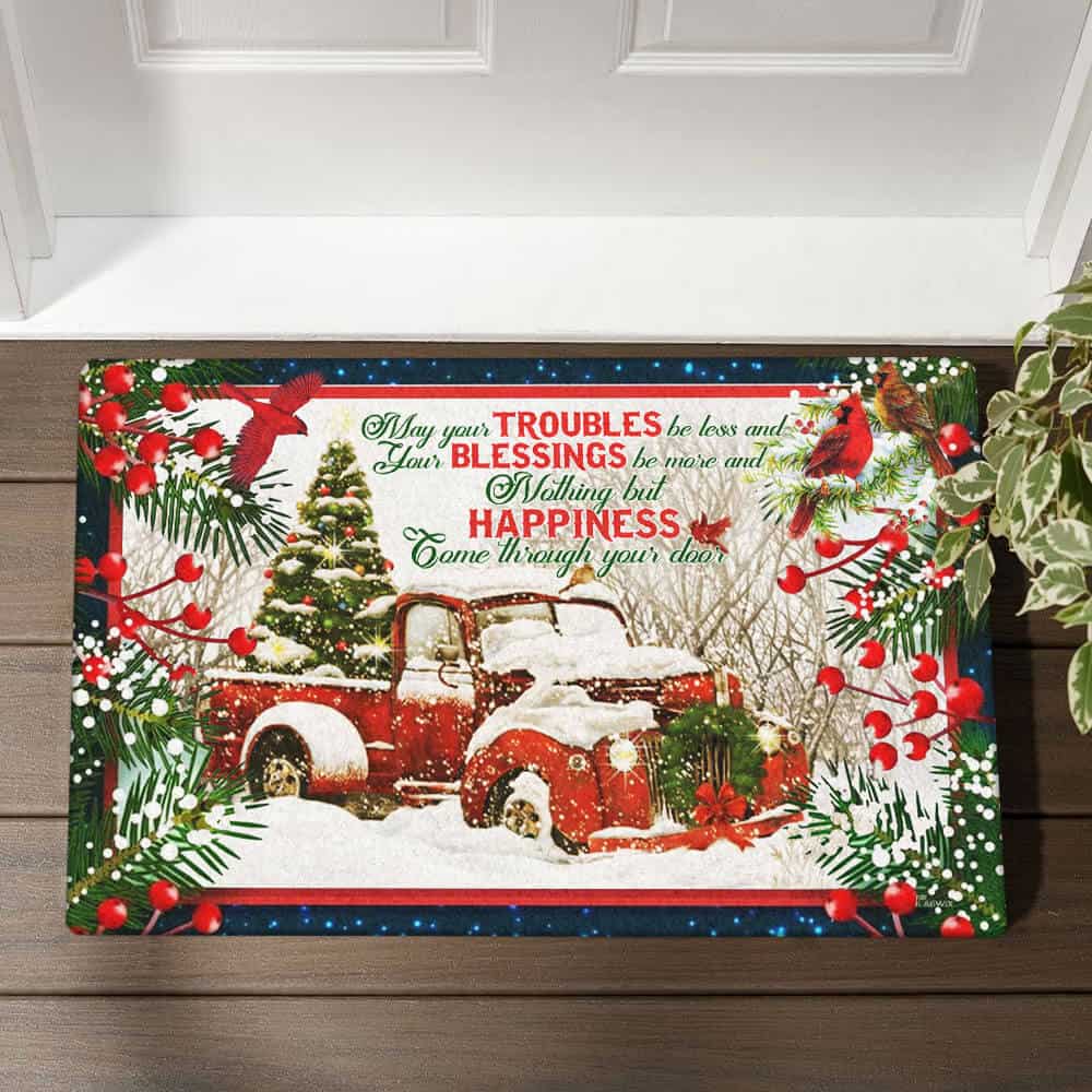 Happiness Come Through Your Door, Red Truck Christmas Home Doormat