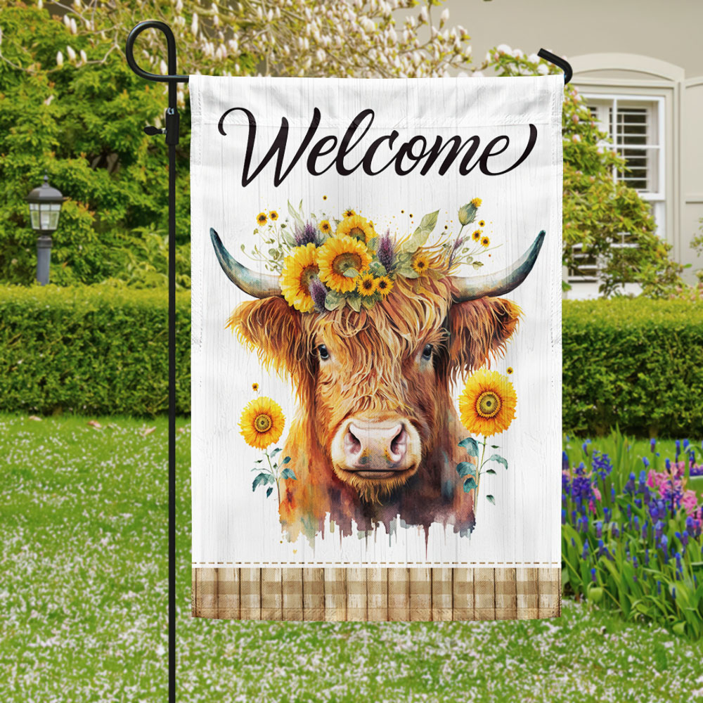 Highland Cow Flag Highland Cattle Sunflowers Welcome