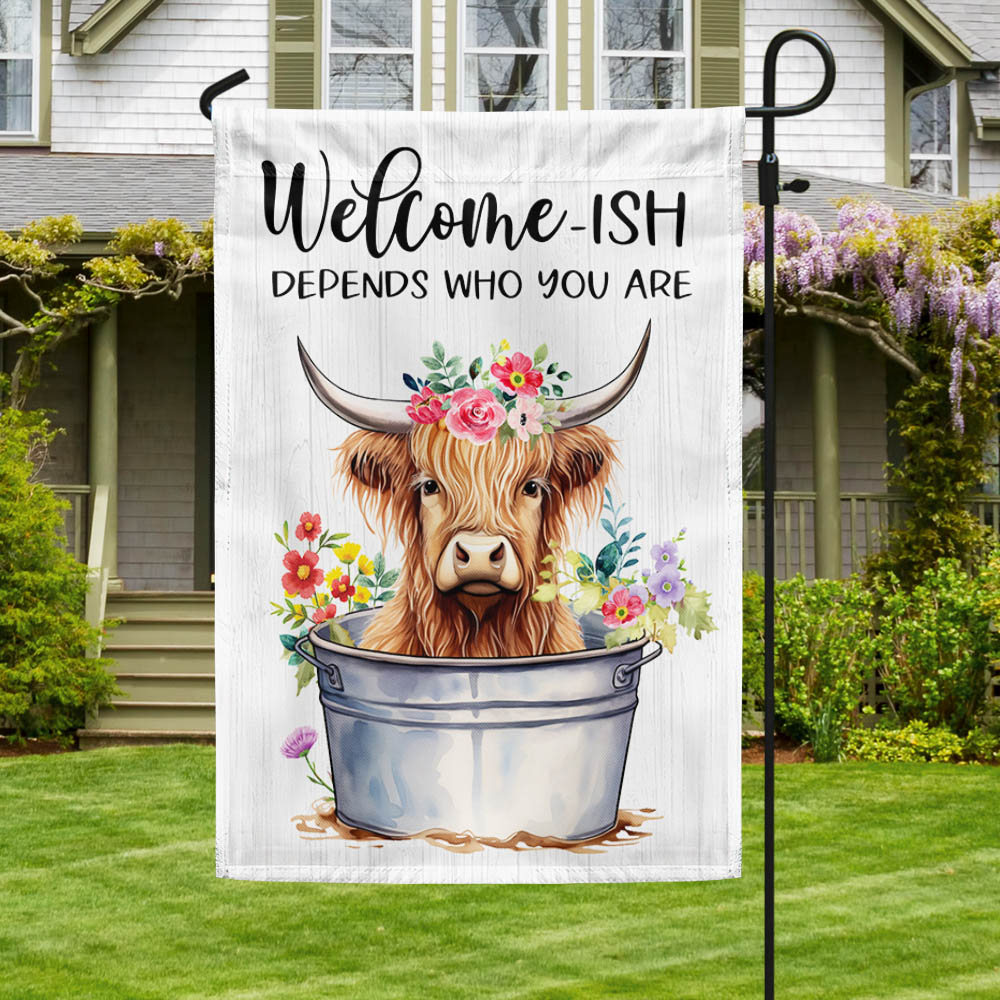 Highland Cow Flag Highland Cattle Welcome-ish Depends Who You Are