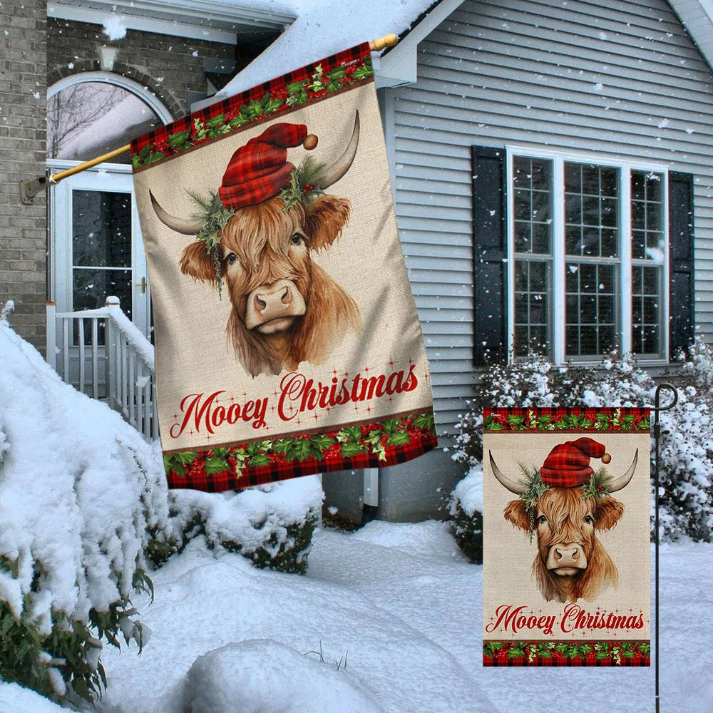 Highland Cow Fluffy Cow Christmas Flag