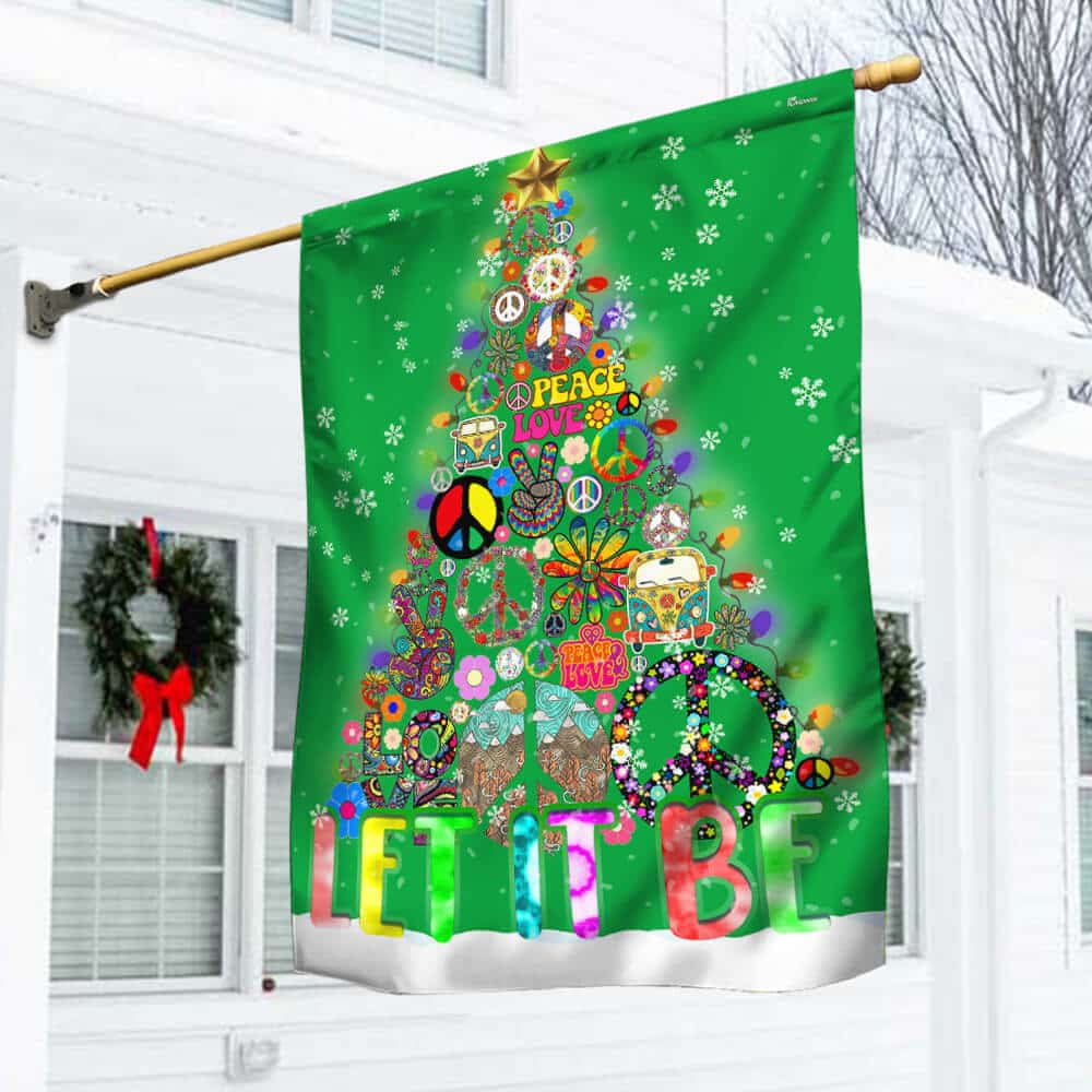 Hippie Christmas Tree Flag Let It Be 2