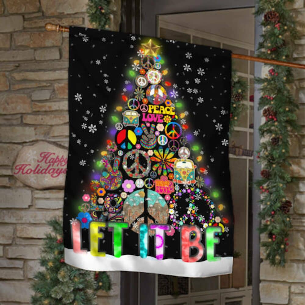 Hippie Christmas Tree Flag Let It Be