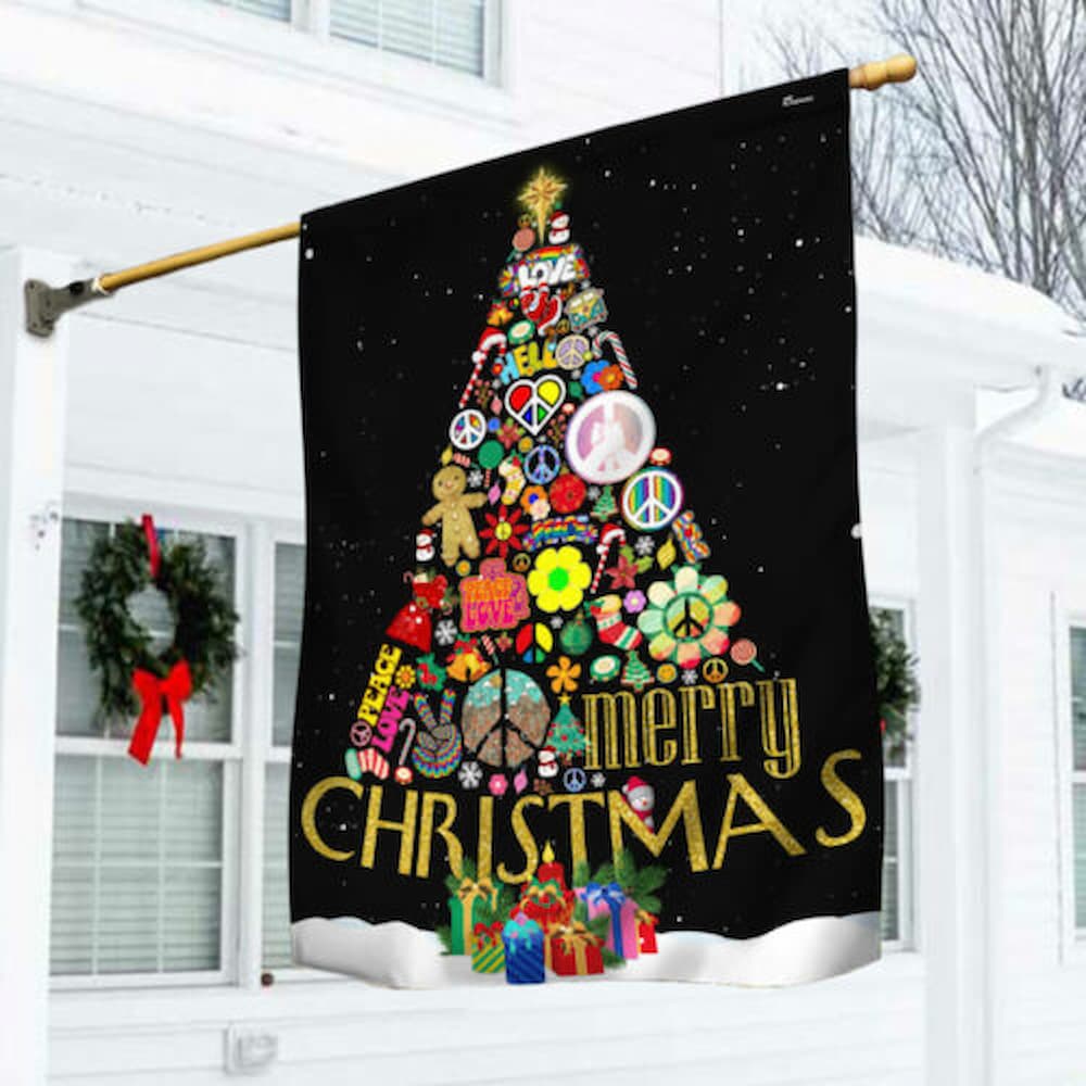Hippie Christmas Tree Flag Merry Christmas