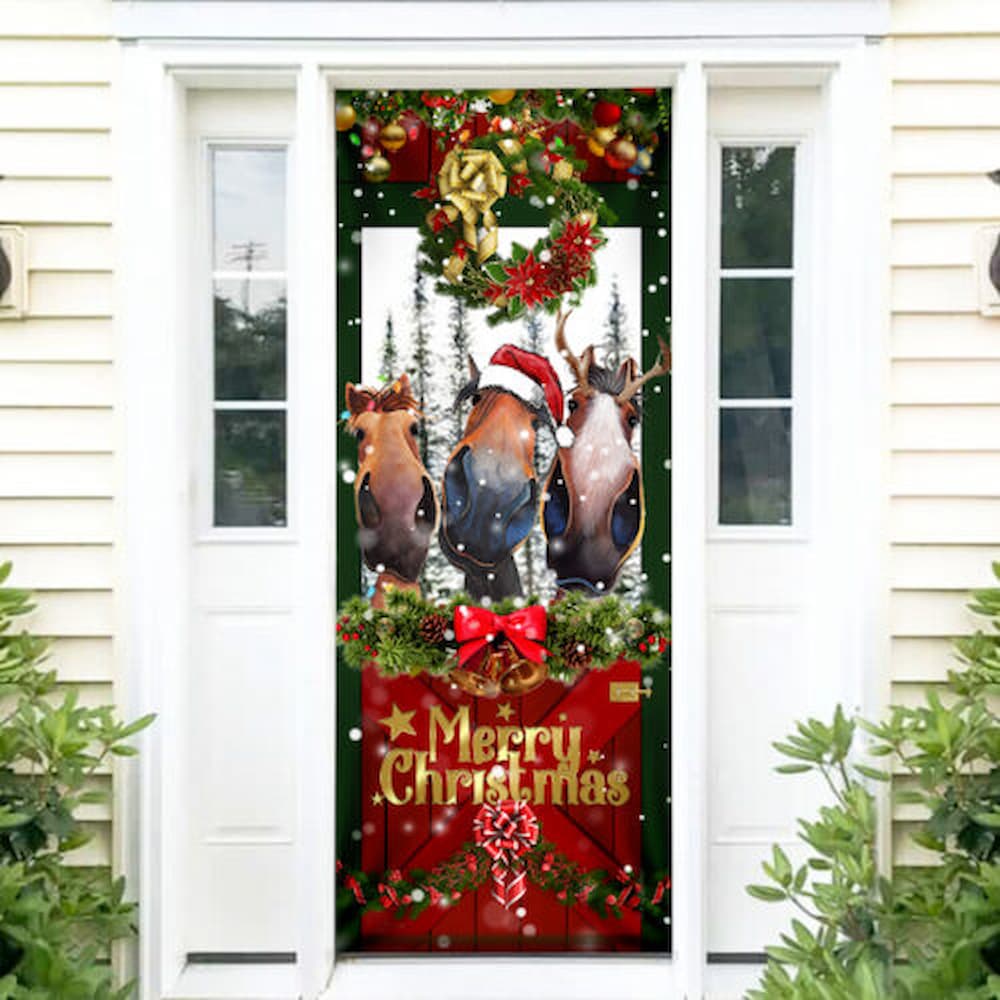 Horse Door Cover Funny Christmas Horses
