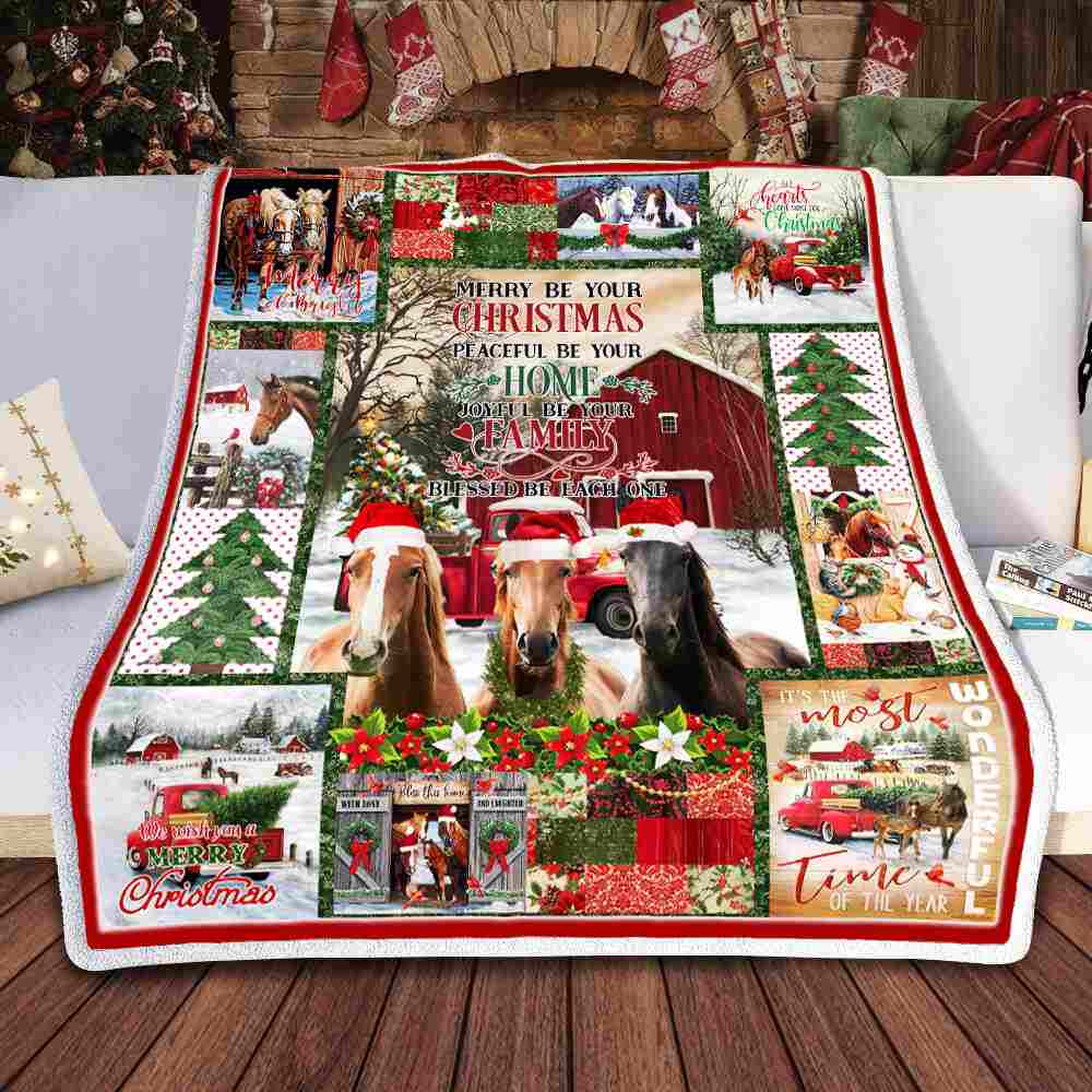Horse Merry Christmas Sofa Throw Blanket