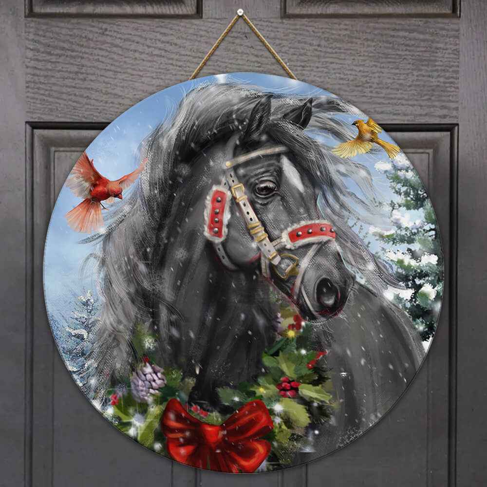 Horse Merry Christmas Wooden Sign