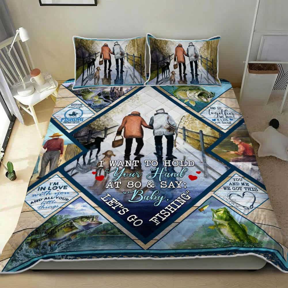 Husband And Wife, Fishing Partners For Life Quilt Bedding Set