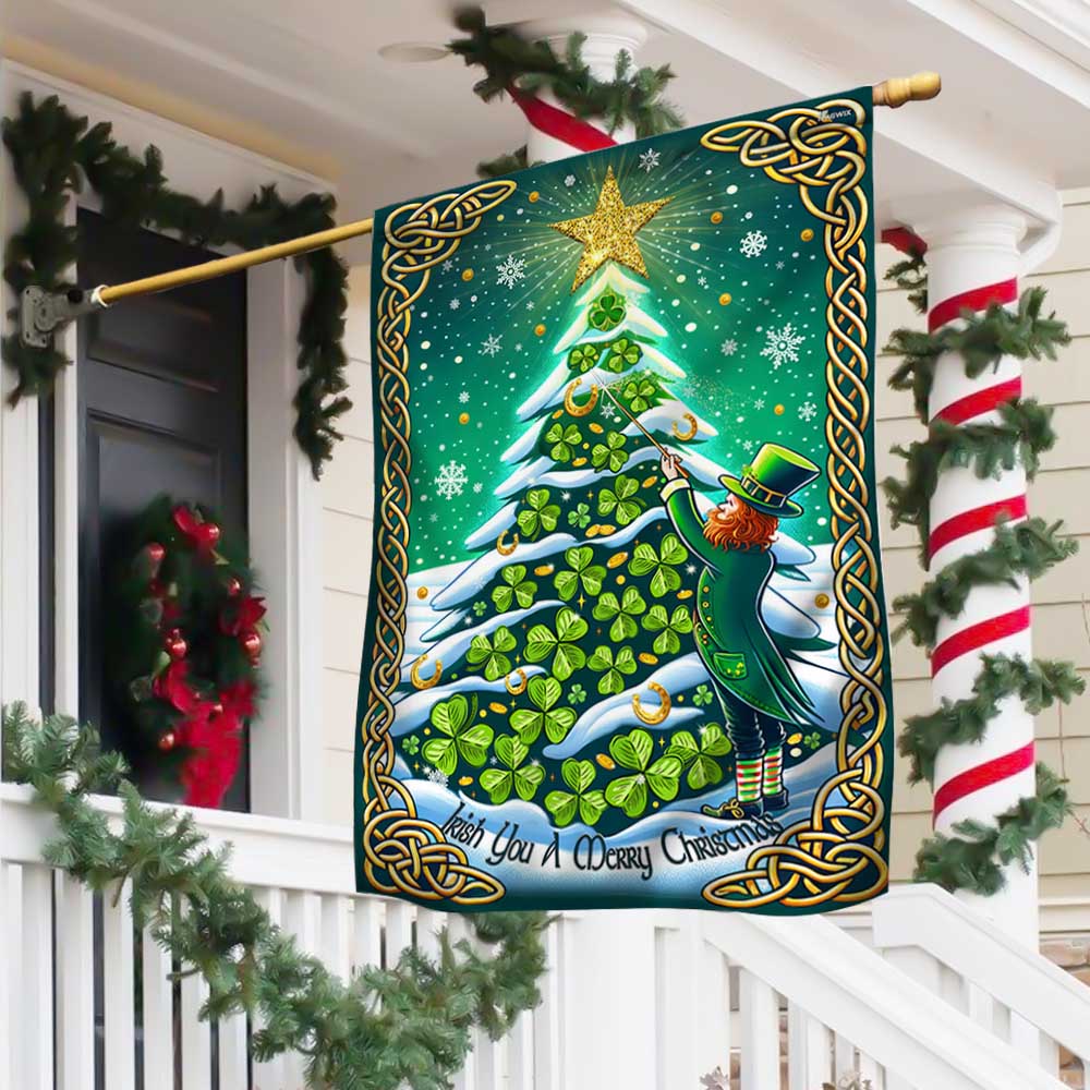 Irish Christmas Flag Leprechaun and Irish Shamrocks Christmas Tree