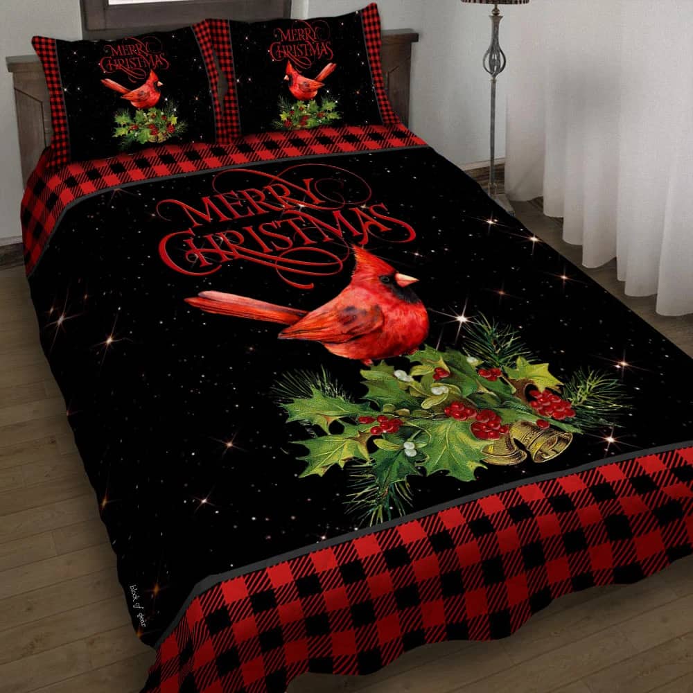 Merry Christmas Cardinal Quilt Bedding Set