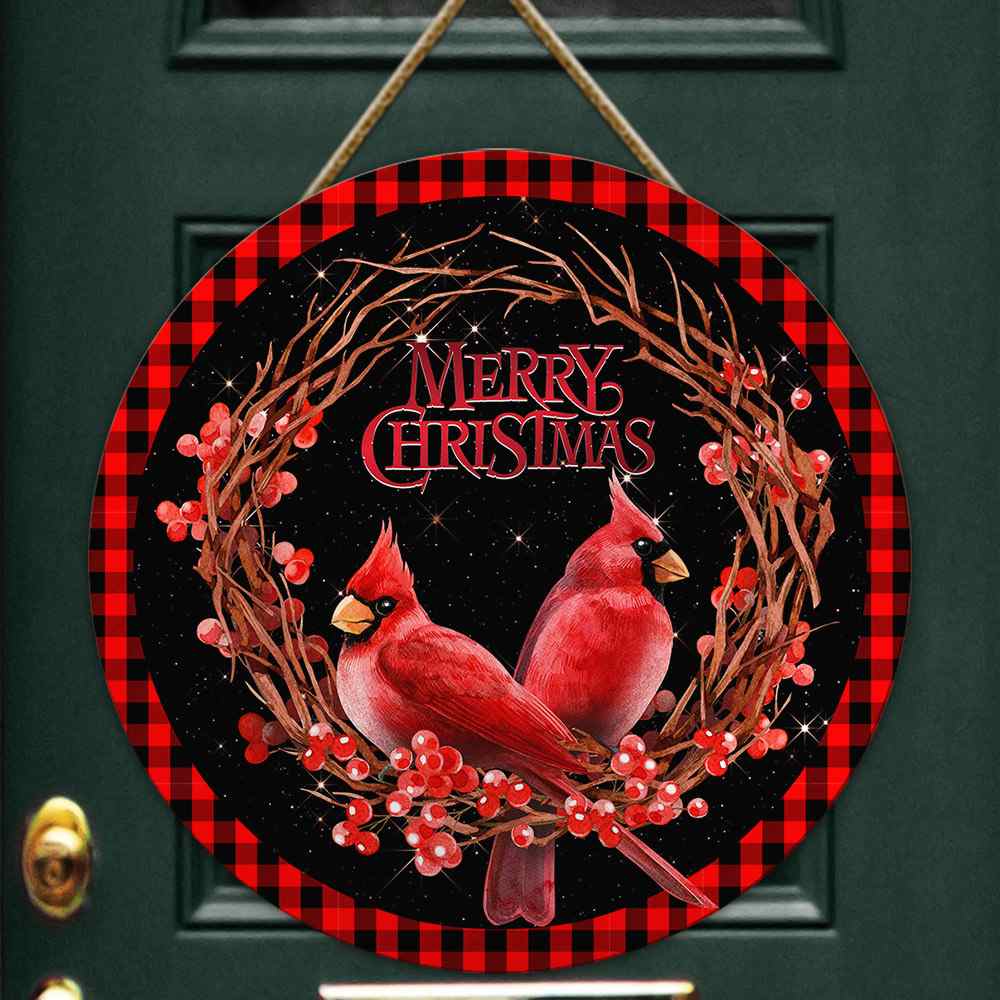 Merry Christmas Cardinal Wooden Sign