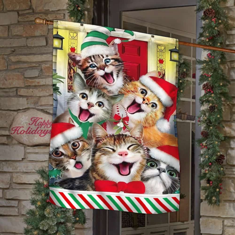 Merry Christmas Cat Flag
