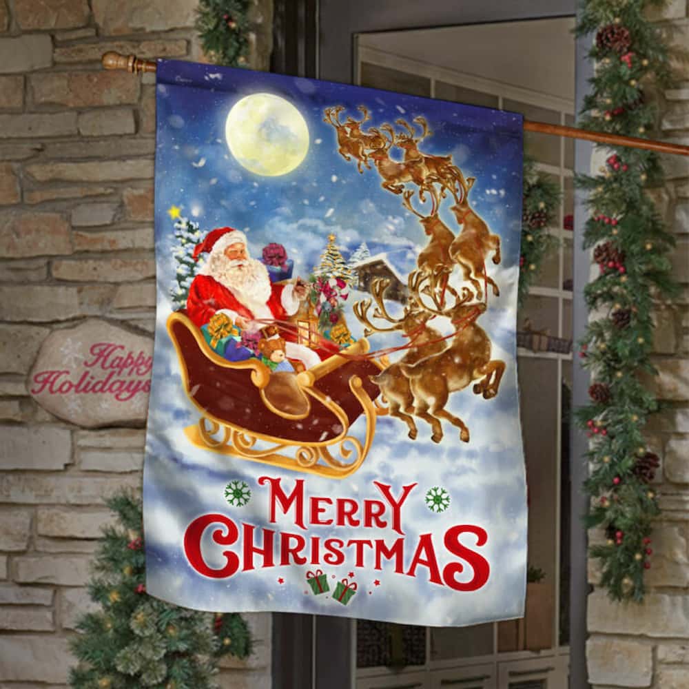 Merry Christmas Flag Santa Claus Reindeer Sled Flagwix™ Christmas vacation flag