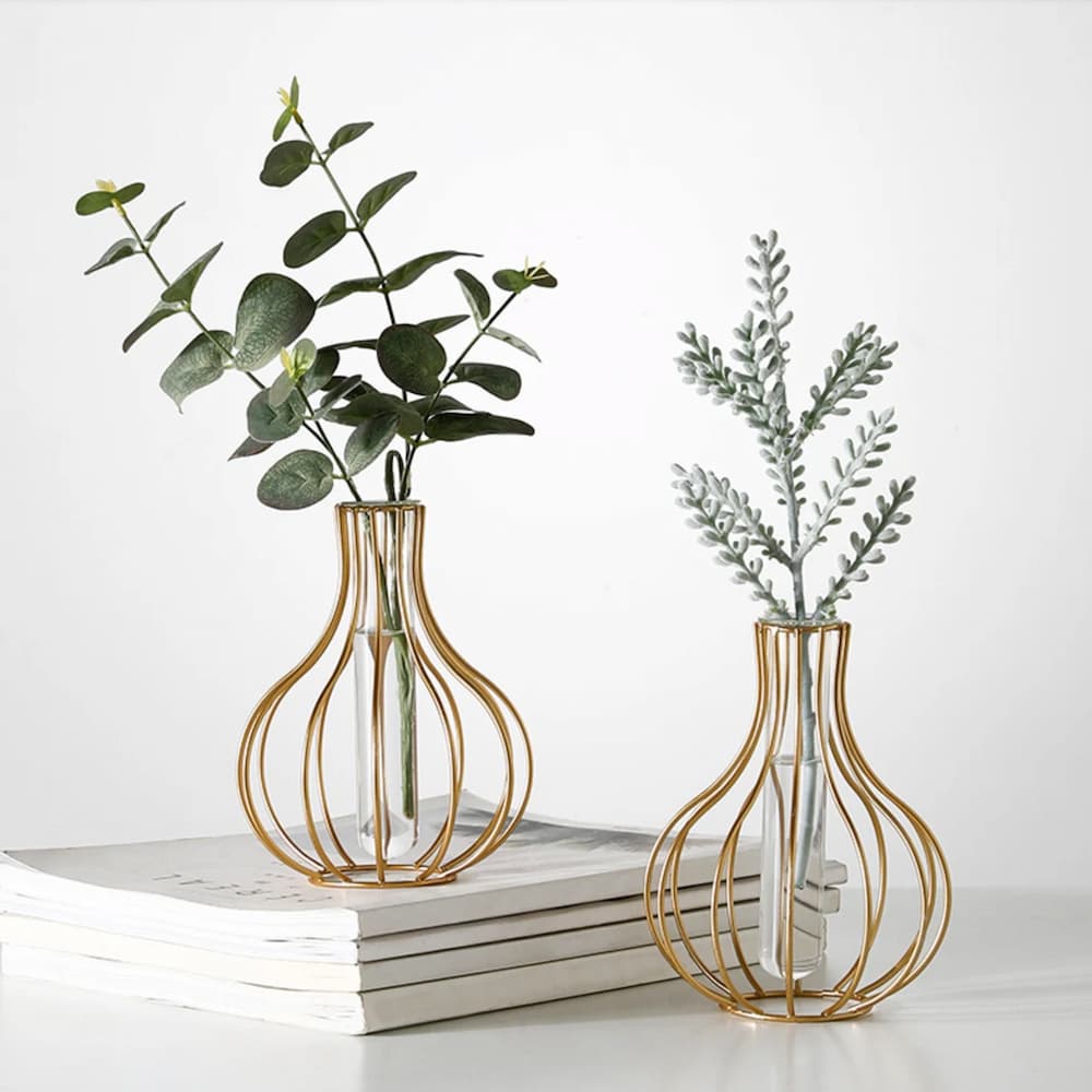 Metal Decorative Glass Tube Vase