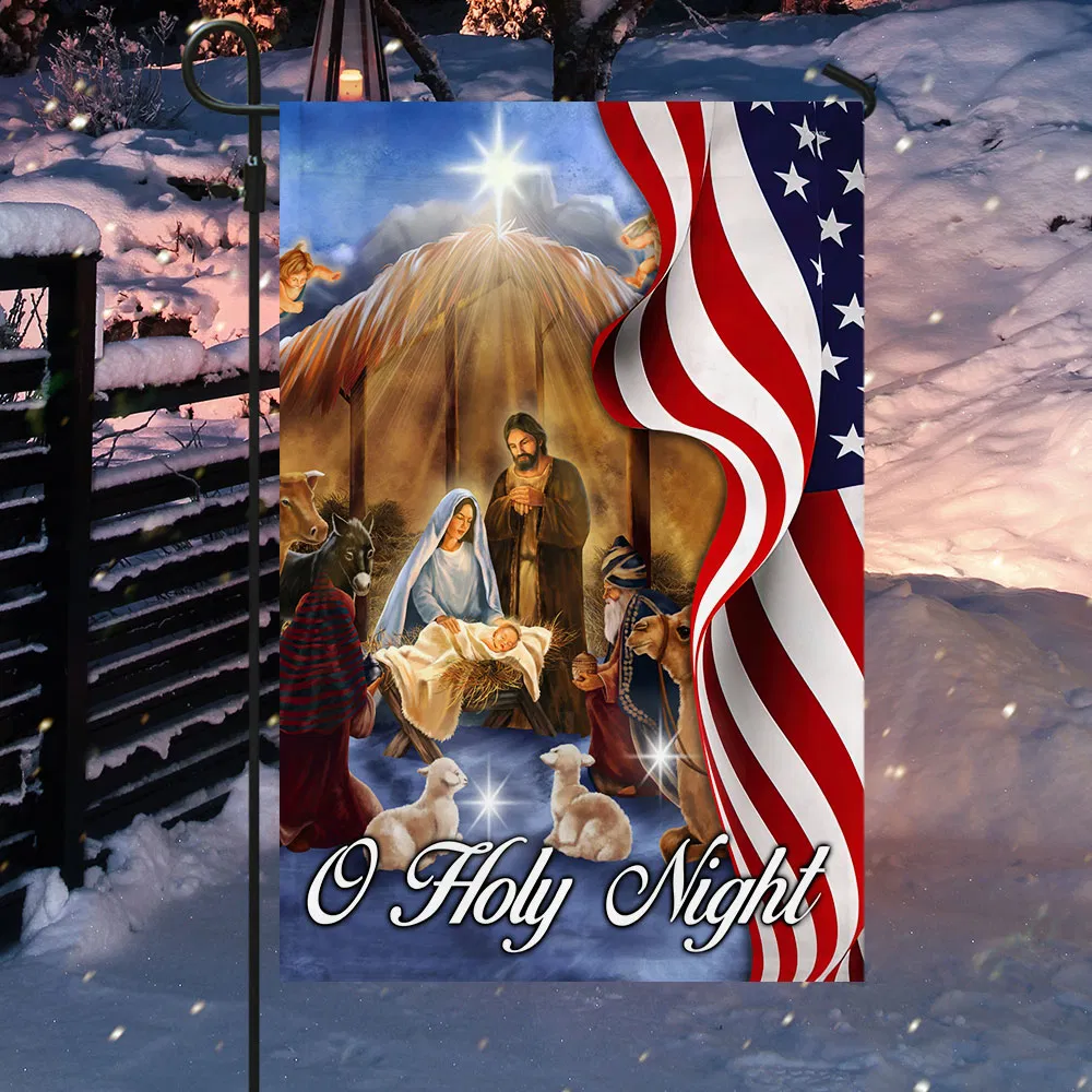 Nativity Scene American Flag O Holy Night