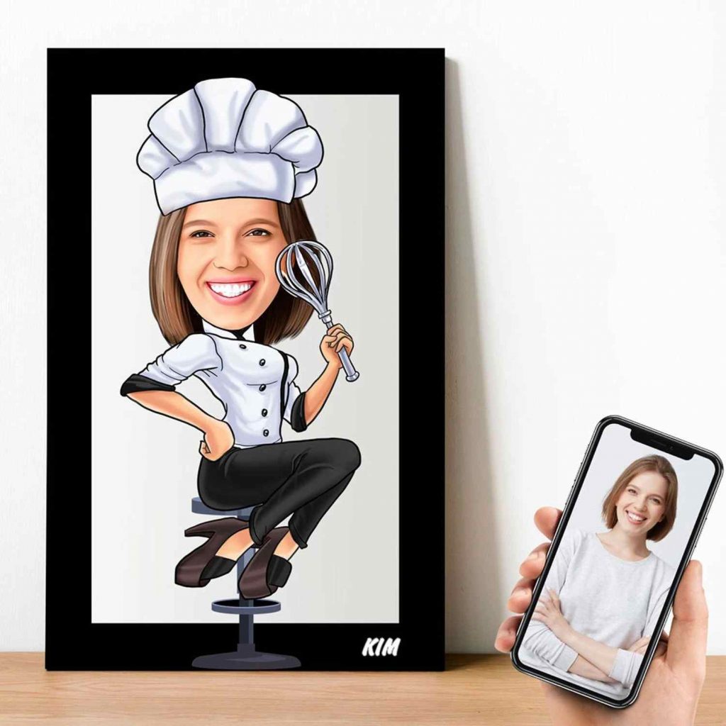 Personalized Cartoon Female Chef Wooden Wall Art